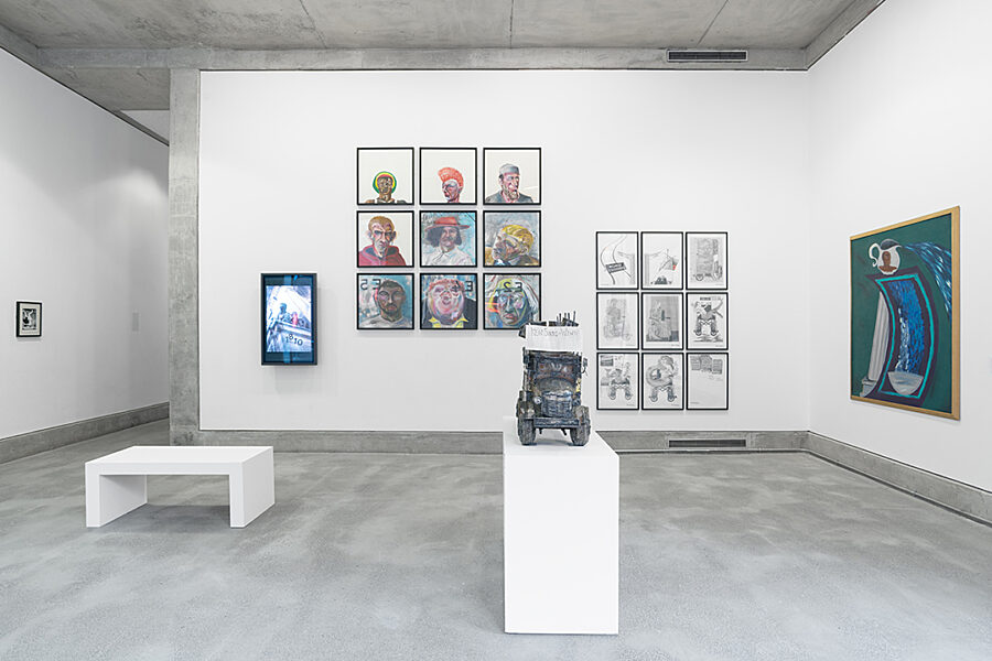 Public View (2017): Installation shot showing (back wall, left to right) works by Keith Piper, John Hyatt, Ann Whitehurst; (foreground) Sokari Douglas Camp; (right wall) Lubaina Himid, 'Memory to Zong'.
