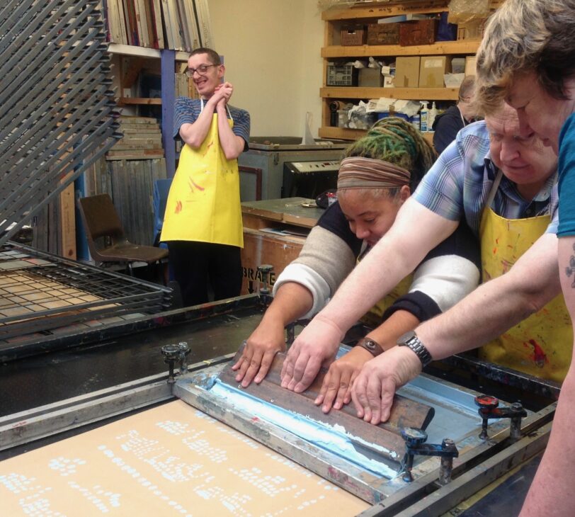 Blue Room screenprinting in print studio