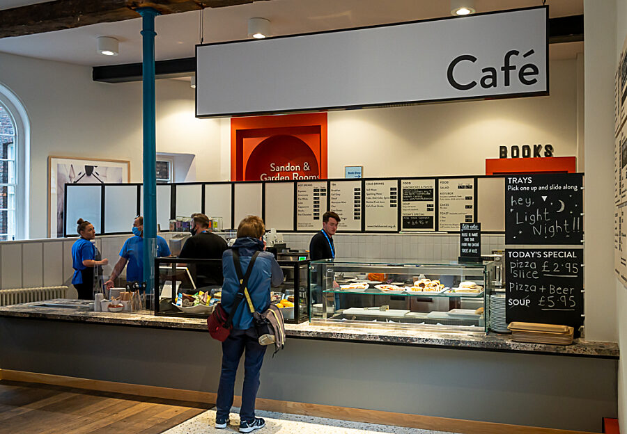 Bluecoat Cafe staff and customer
