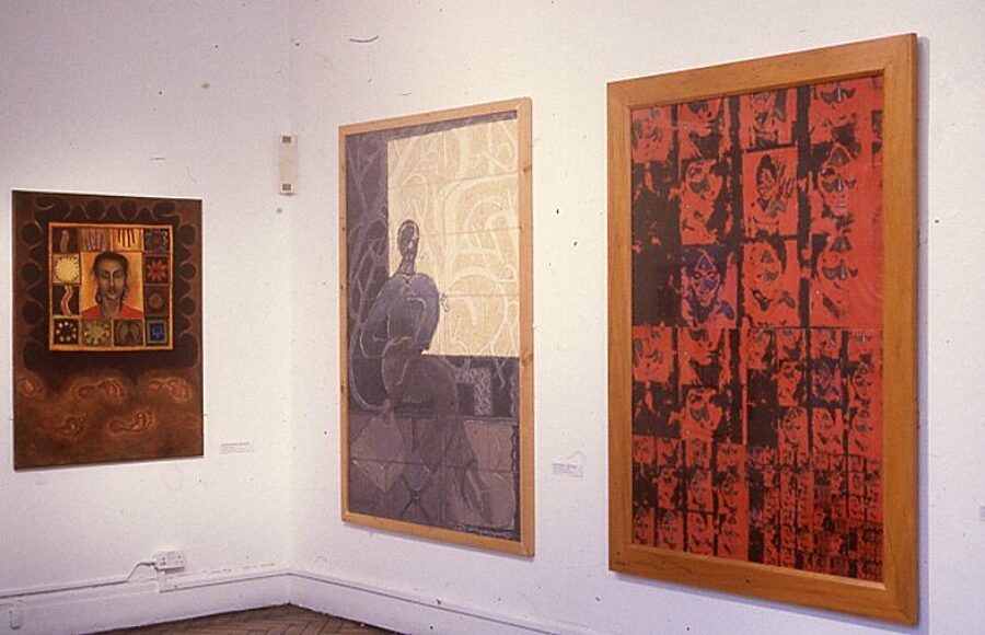Let The Canvas Come To Life With Dark Faces (1990). Bhajan Hunjan's 'Untitled' is displayed on the left.