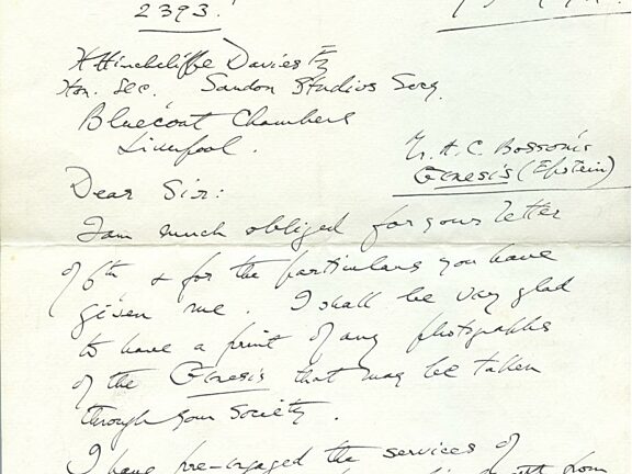 Letter to H. Hinchcliffe Davies regarding the return of Jacob Epstein's sculpture, Genesis