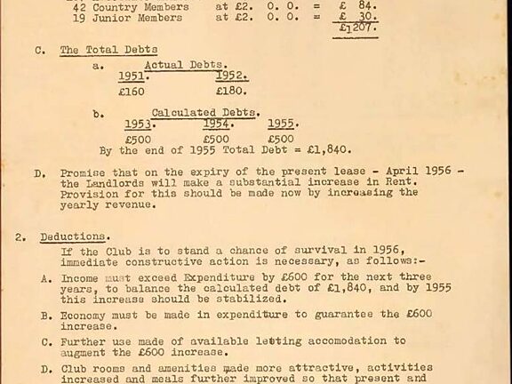 Sub-Committee Report on Club Finance, 1952