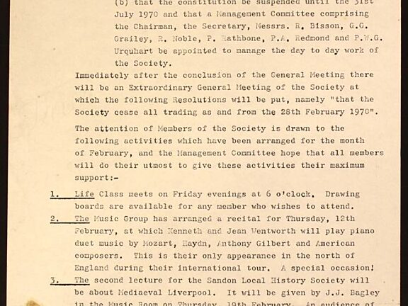 1970 Notice of Sandon Studio Society AGM
