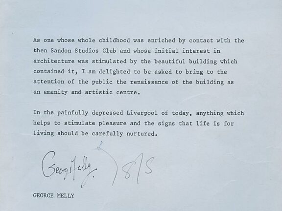 George Melly Letter of Support