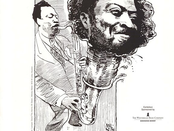 Poster for the exhibitions, Mal Dean 1941-1974: Cartoons, Illustrations, Drawings & Paintings; and Jazz by Tony Phillips