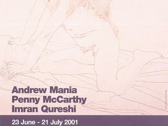 Poster for exhibition by Andrew Mania, Penny McCarthy and Imran Qureshi