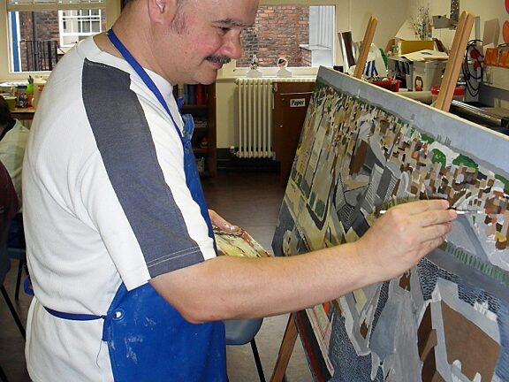 Blue Room artist John Steele paints the Liverpool skyline