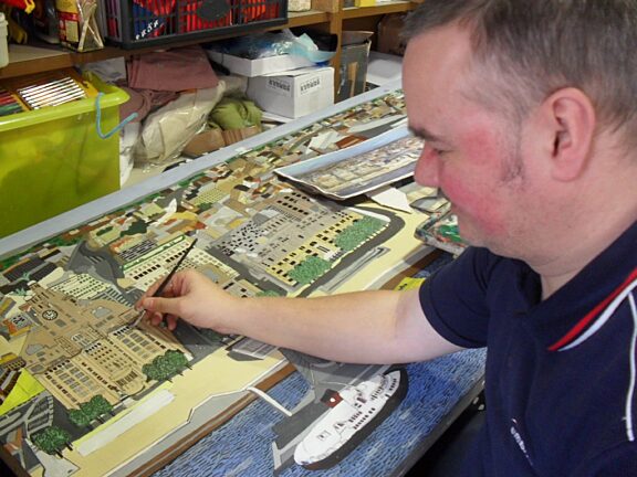 Blue Room artist John Steele paints the Liverpool skyline