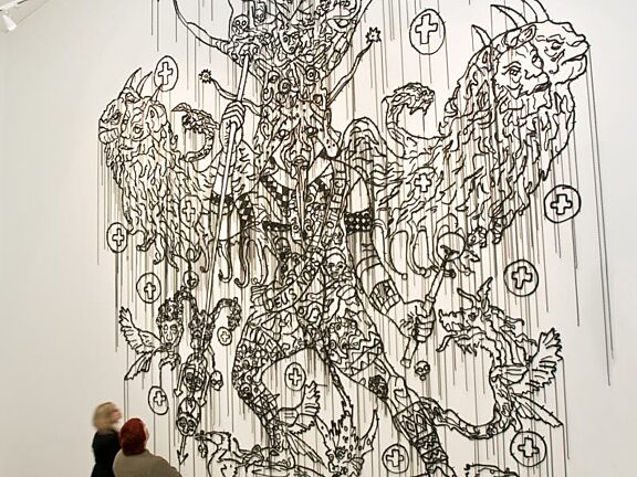 Hew Locke wall drawing in the exhibition, Now Then