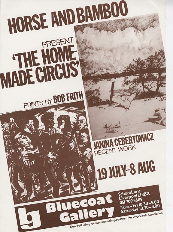 Exhibition poster for Horse and Bamboo, The Home Made Circus - Prints by Bob Frith; and Janina Cebertowicz, Recent Work