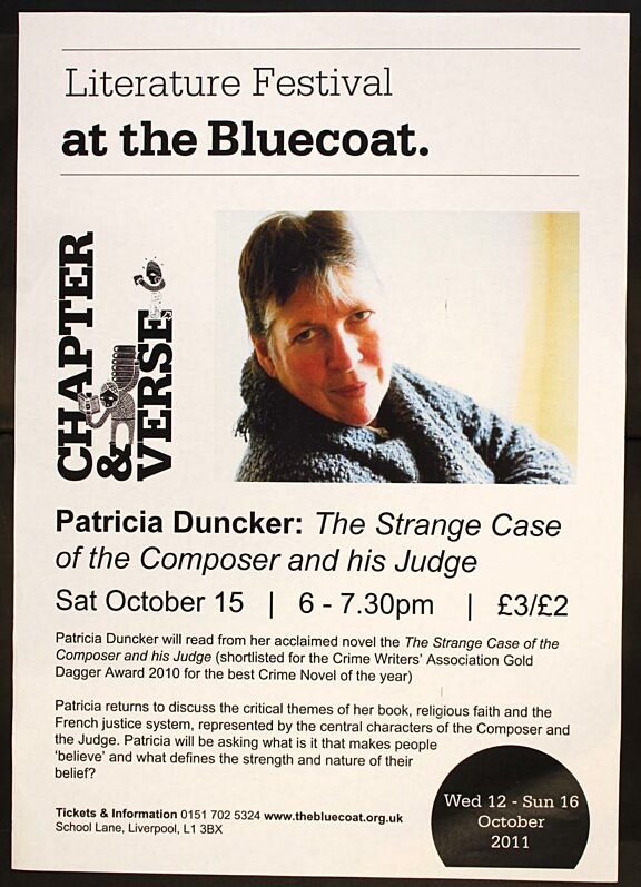 Poster for Patricia Duncker event at the Chapter & Verse literature festival