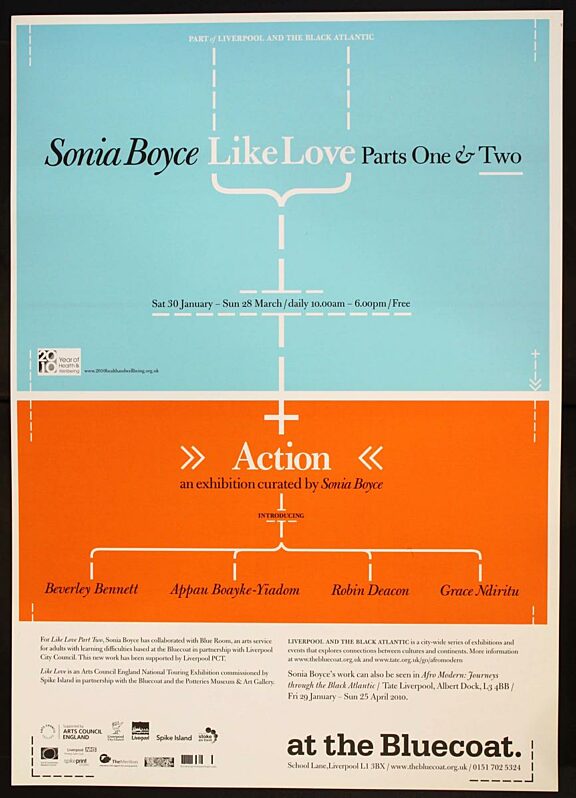 Poster for the exhibition, Sonia Boyce: Like Love Parts One and Two; and Action