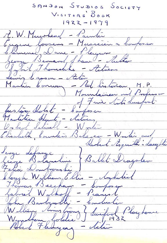 Sandon Studios Society Notable Visitors Book Entries