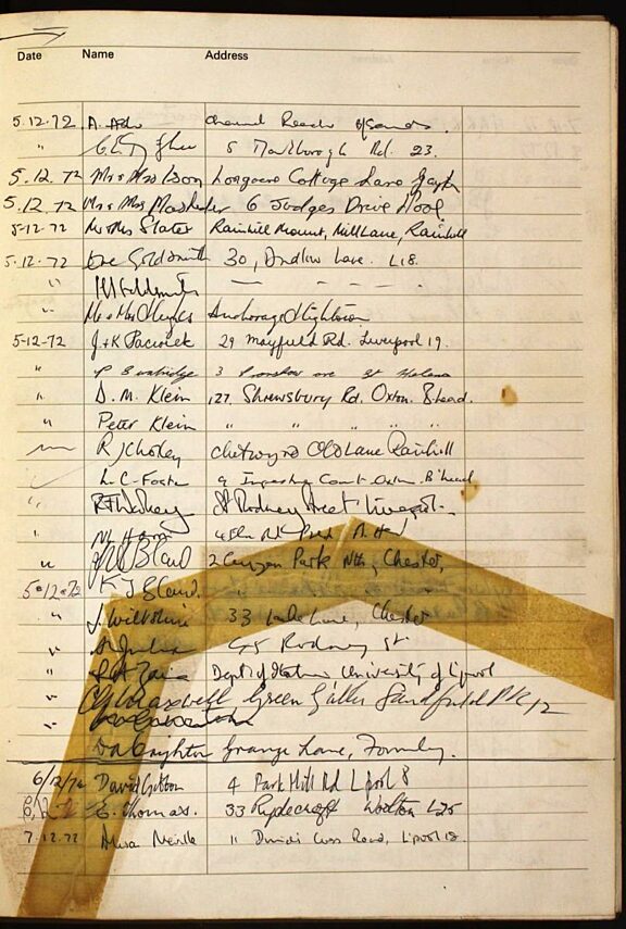 Bluecoat Gallery Visitors' Book, 1972-77