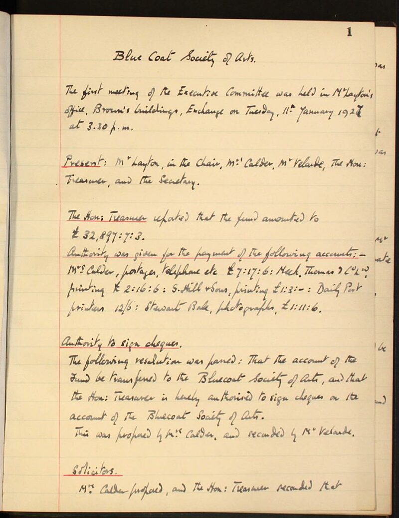 Bluecoat Society of Arts minutes book, 1927 - 1929