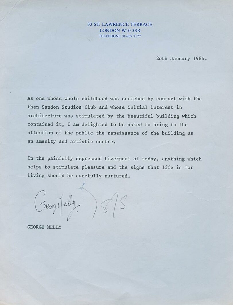 George Melly Letter of Support