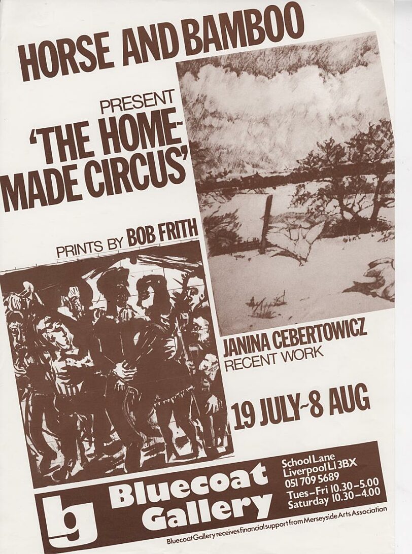 Exhibition poster for Horse and Bamboo, The Home Made Circus - Prints by Bob Frith; and Janina Cebertowicz, Recent Work