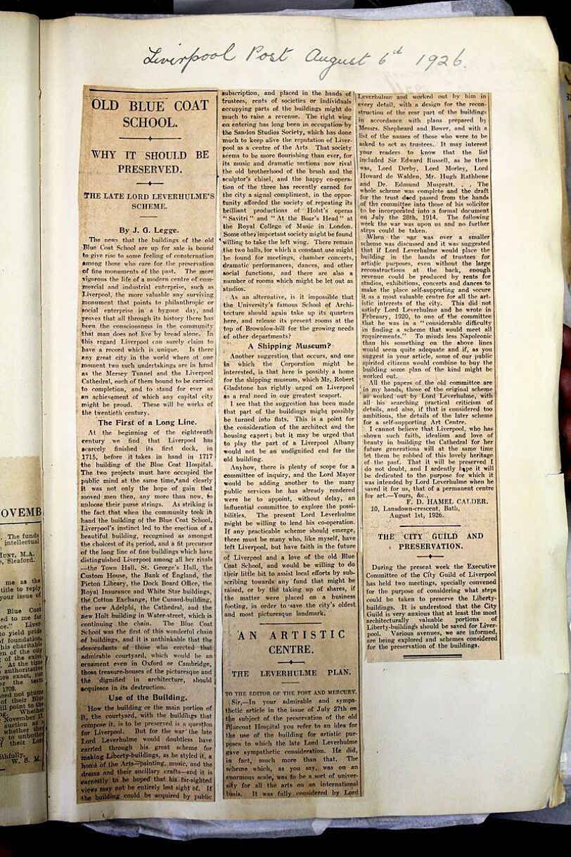 Article on Bluecoat in the Liverpool Post, 1926