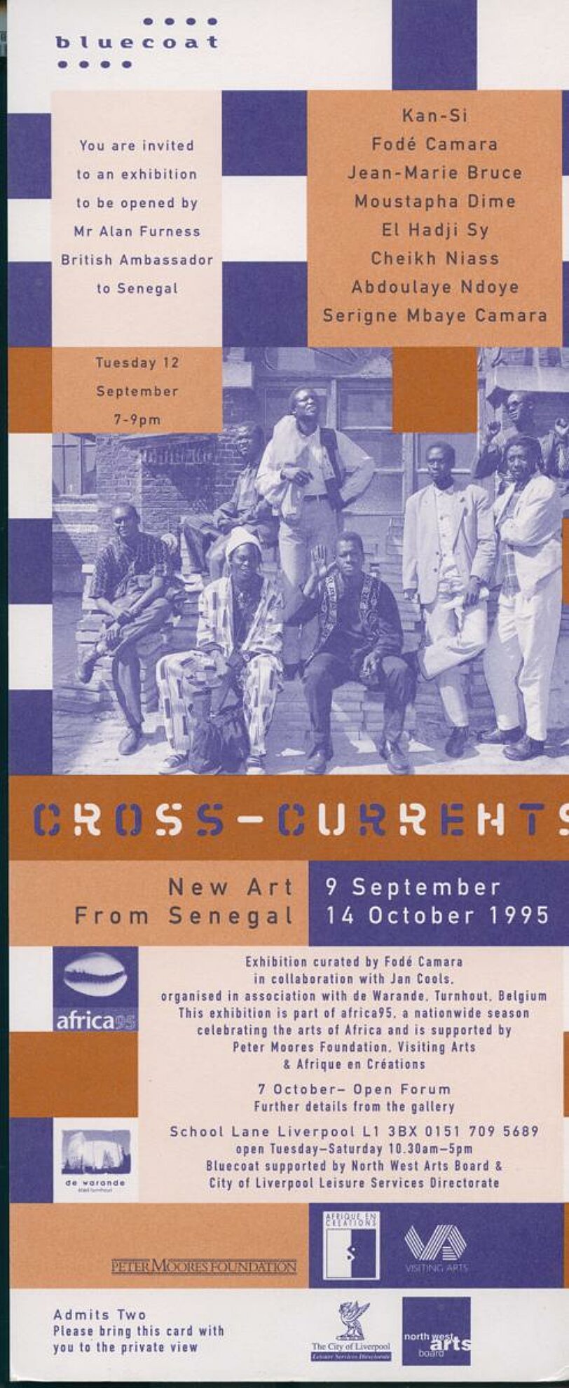 Invitation card for opening of Cross Currents: New Art from Senegal