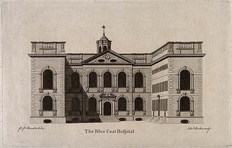 1700s Blue Coat Hospital Line Engraving