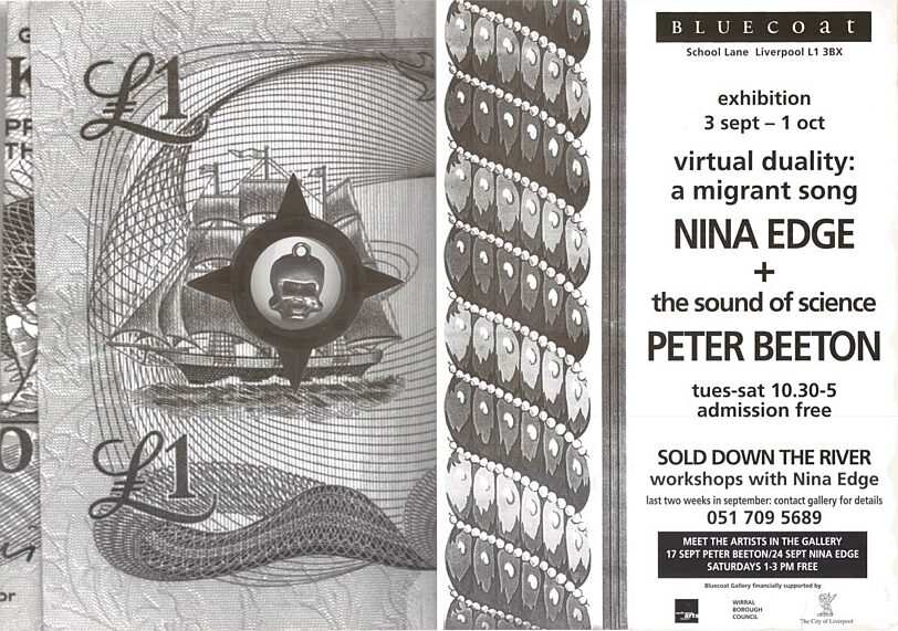 Poster for two exhibitions, Virtual Duality: a Migrant Song, by Nina Edge, and The Sound of Science by Peter Beeton
