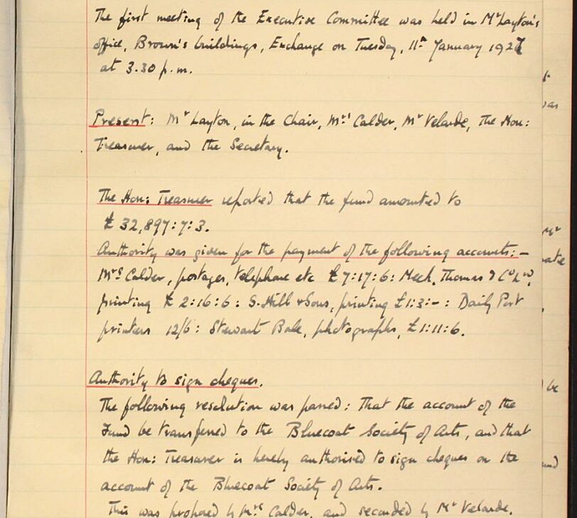 Bluecoat Society of Arts minutes book, 1927 - 1929